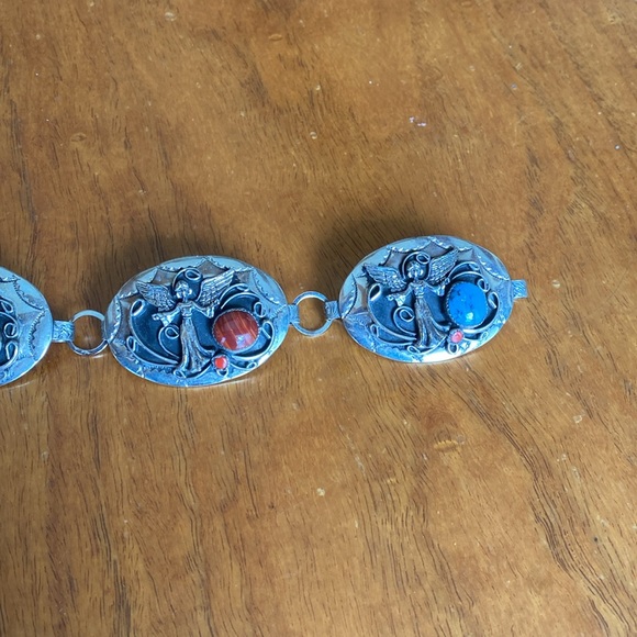 Silver link belt with semi precious stones - Picture 3 of 7